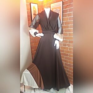 Elegant Brown and White Women's Dress